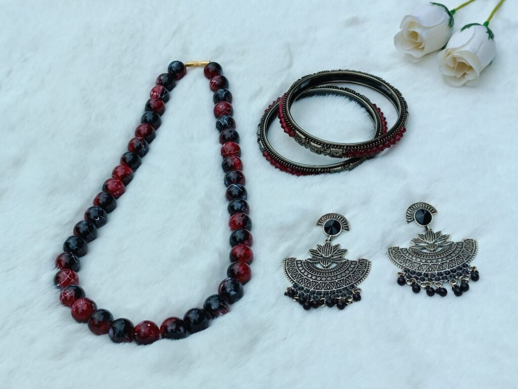 Valentine’s Special Elegant Jewelry Combo – Necklace, Earrings & Bangles