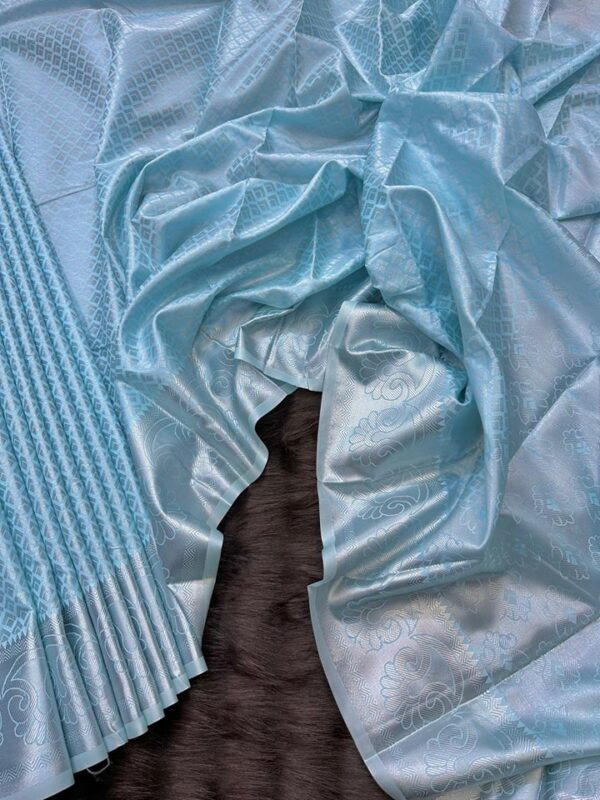 Elegant Sky Blue Banarasi Silk Saree with Intricate Weaving