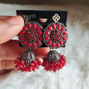 Elegant Red Floral Jhumka Earrings