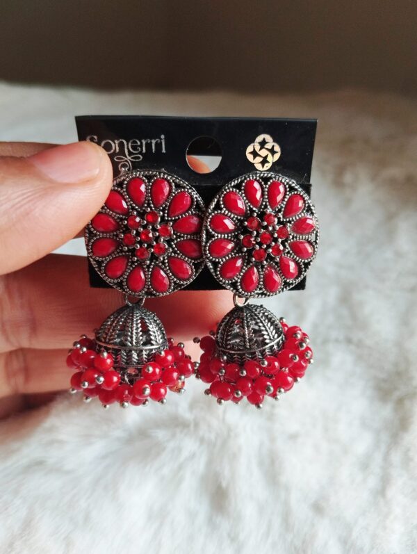 Elegant Red Floral Jhumka Earrings